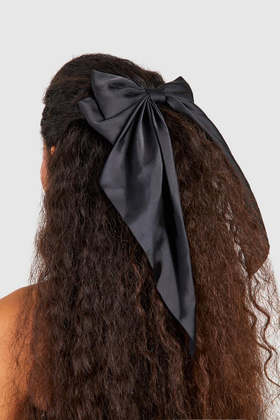 Black Large Satin Bow Hair Clip image number 1
