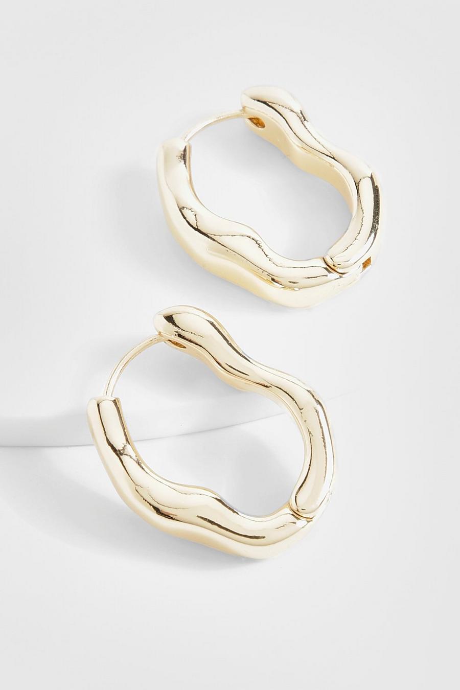 Gold Abstract Wavy Hoop Earrings  image number 1