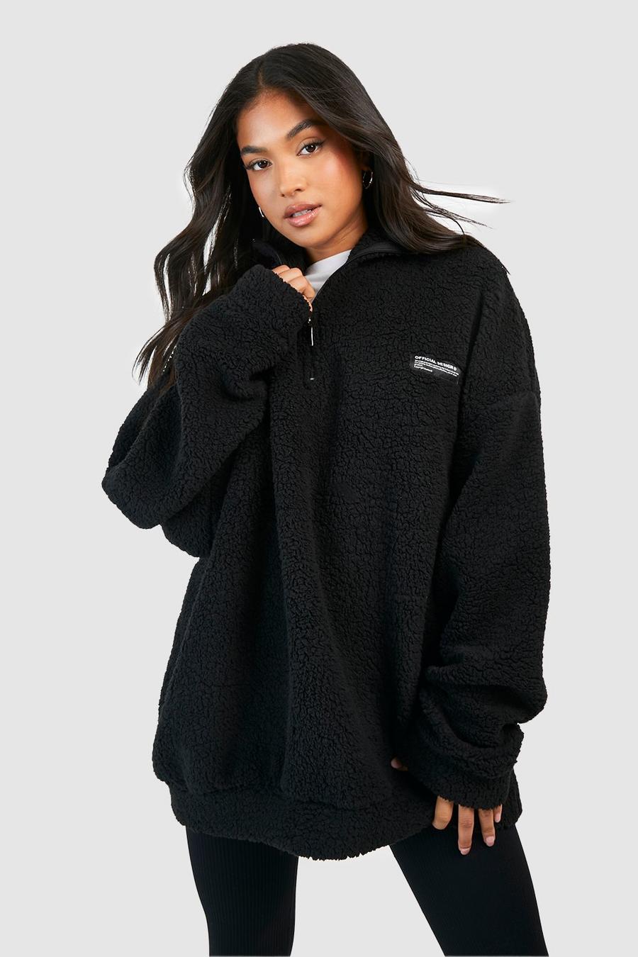 Black Petite Borg Funnel Neck Zip Sweater