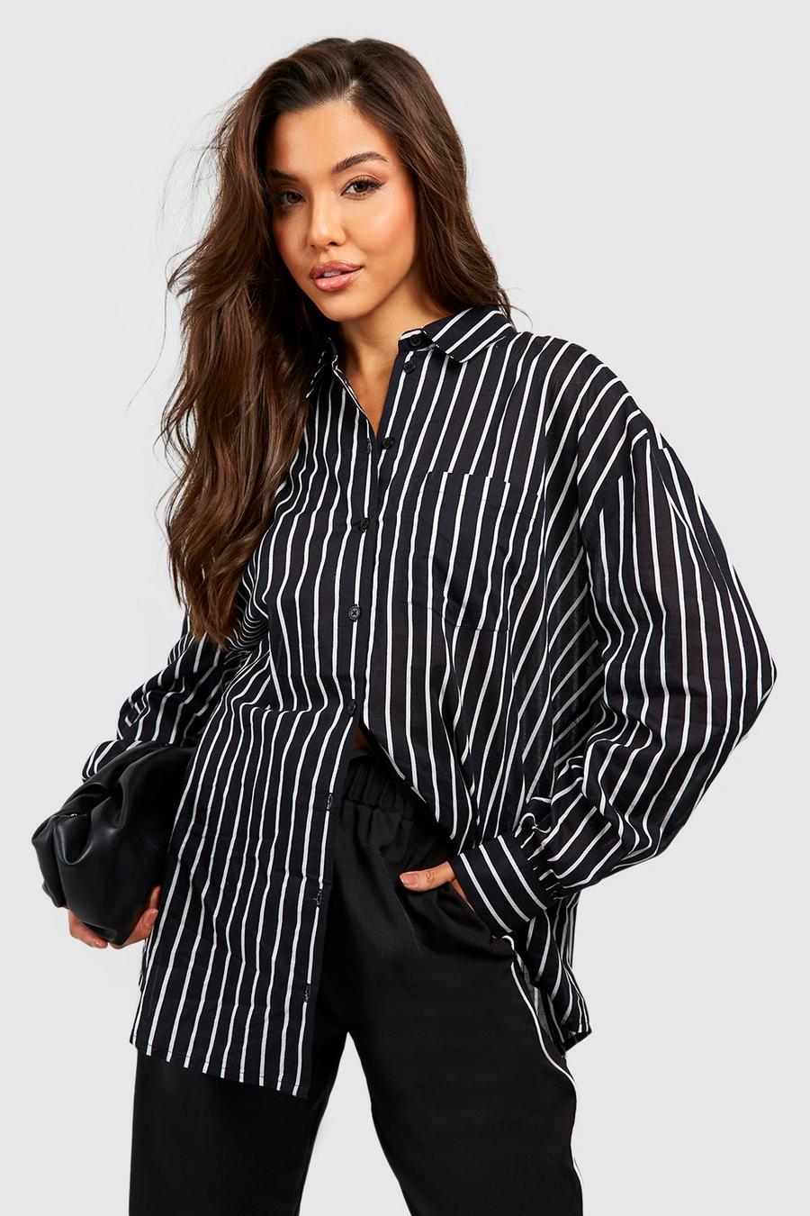 Black Stripe Oversized Deep Cuff Shirt 