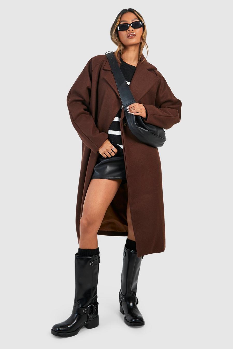 Chocolate Double Breasted Wool Look Coat