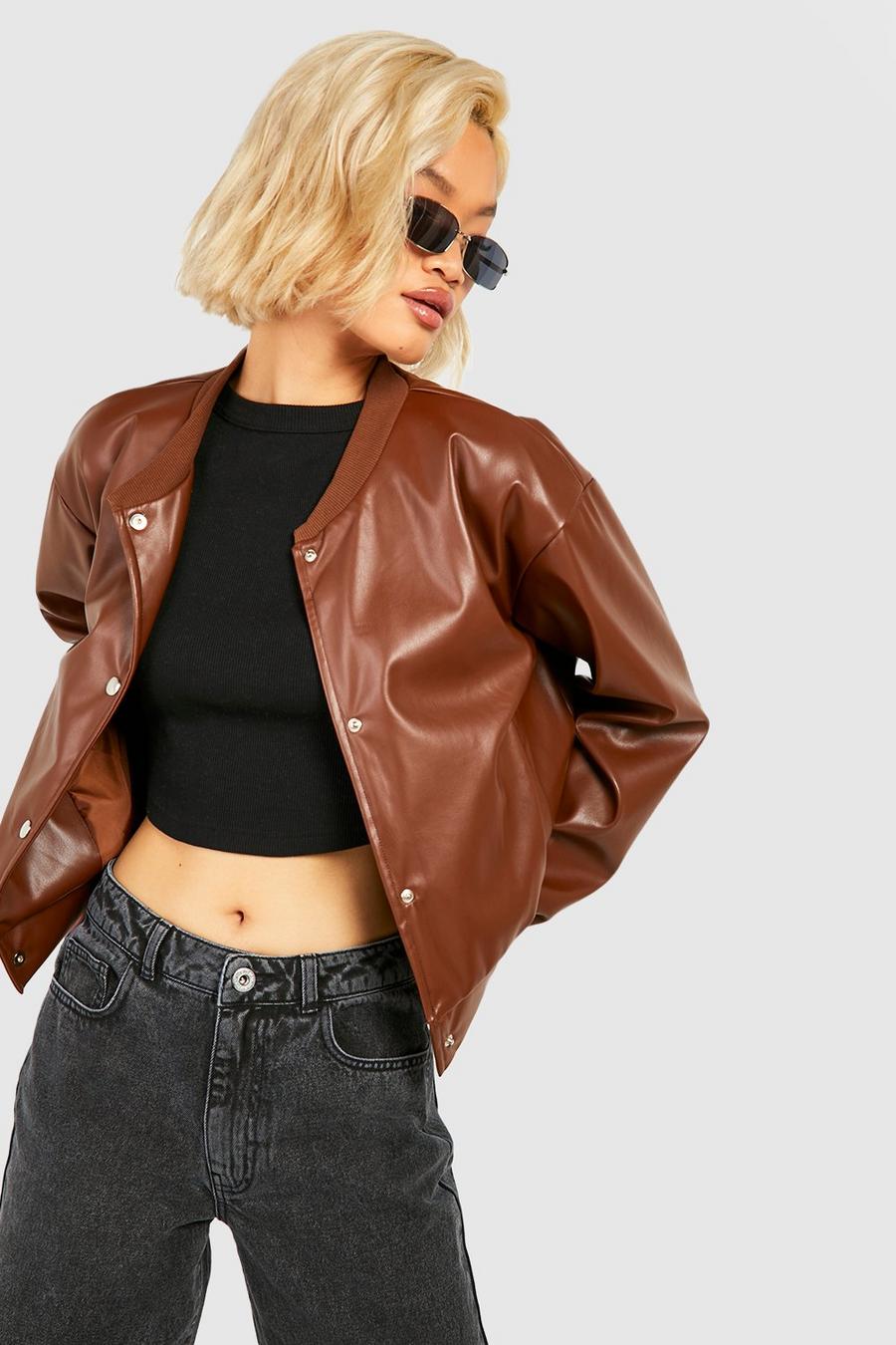 Giacca Bomber in pelle sintetica, Chocolate