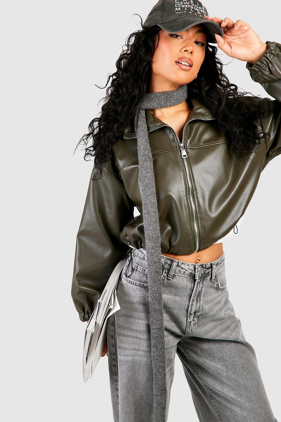 Faux Leather Toggle Detail Bomber Jacket