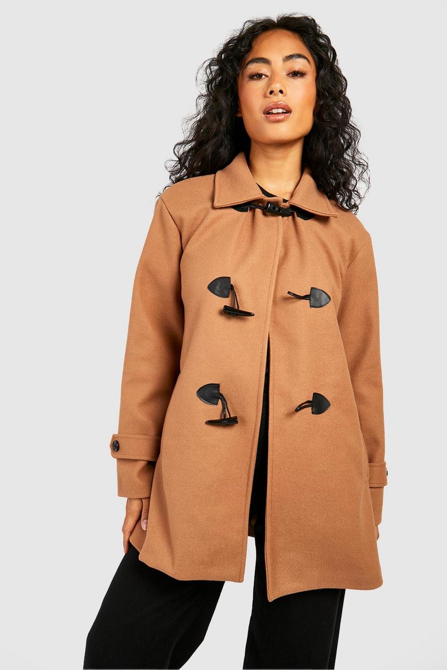Camel Toggle Detail Duffle Wool Look Coat image number 1