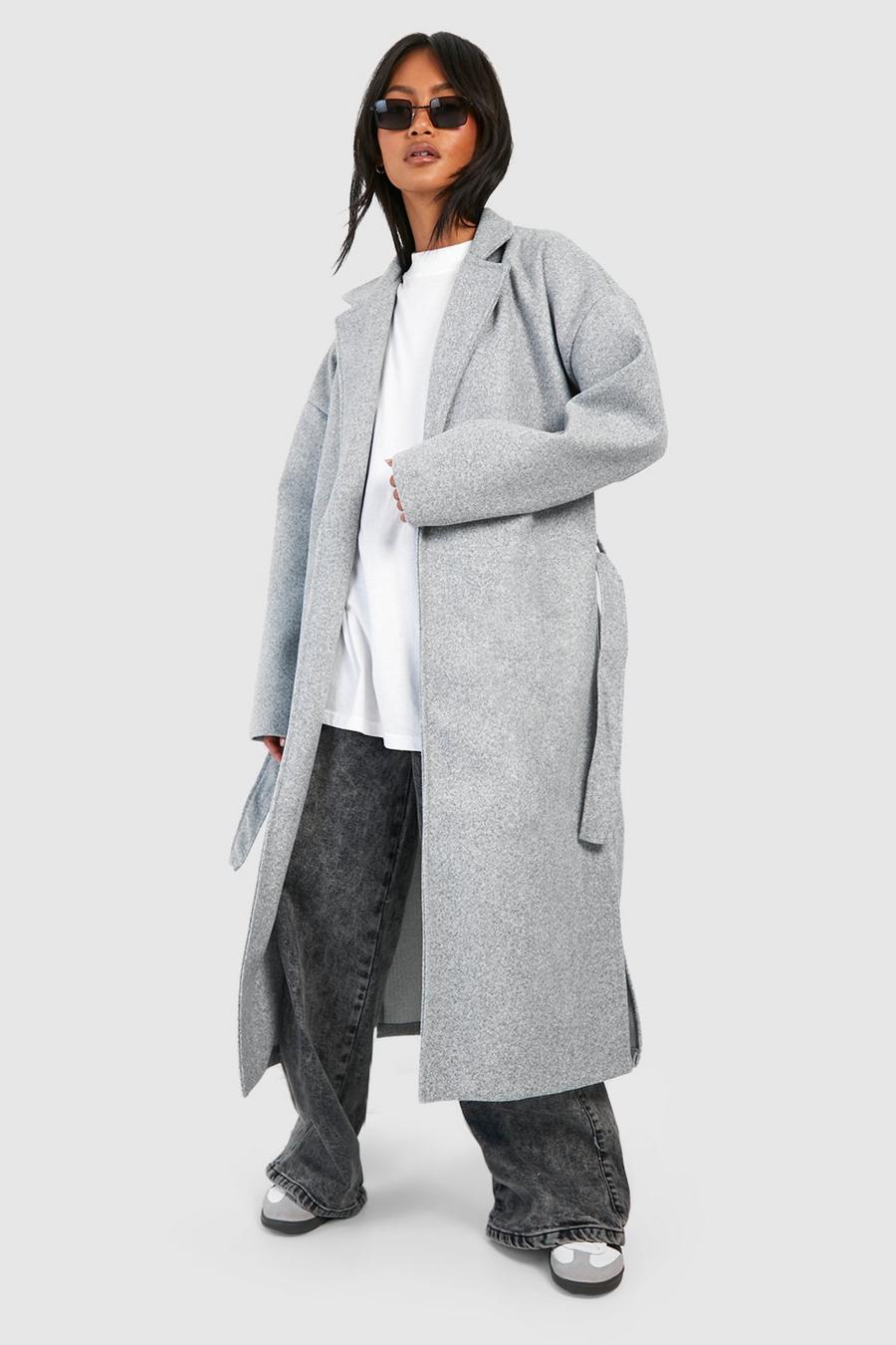 Grey marl Belted Drop Shoulder Midaxi Coat 