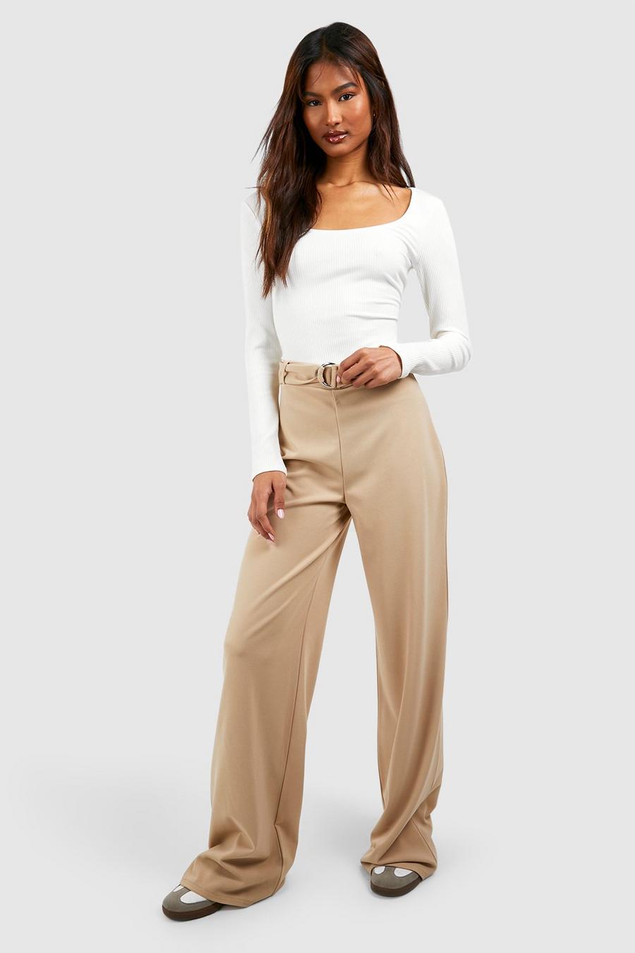 Stone Tall Buckle Trim Self Belt Wide Leg Trousers image number 1