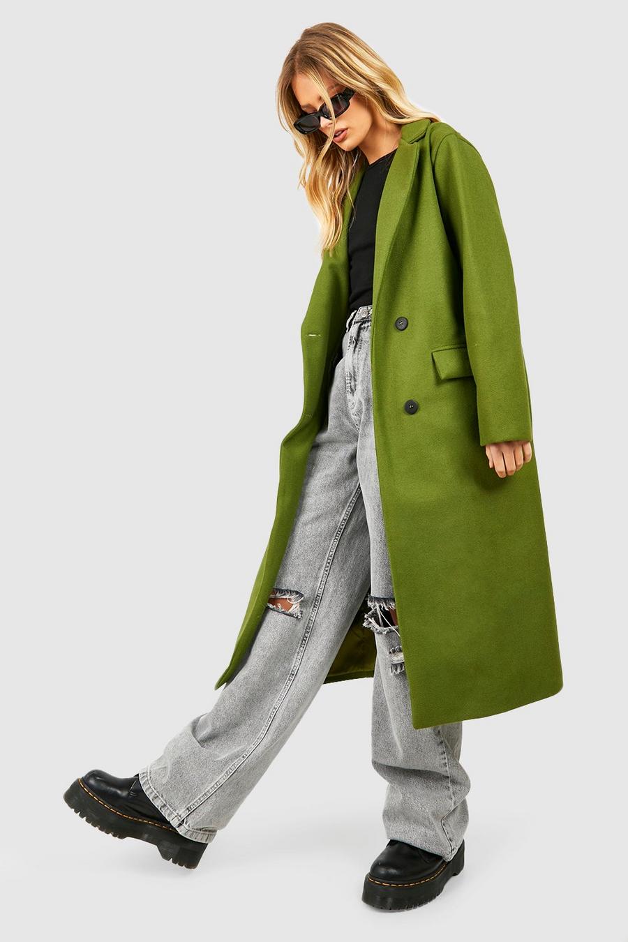 Green Shoulder Pad Wool Look Coat