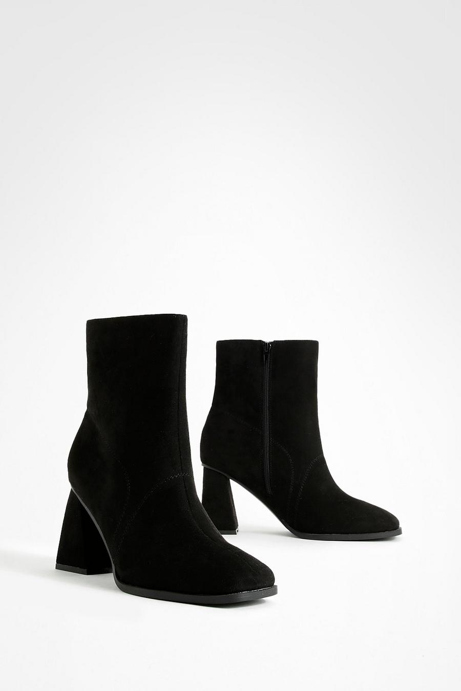 Black Wide Fit Block Heel Ankle Boots image number 1