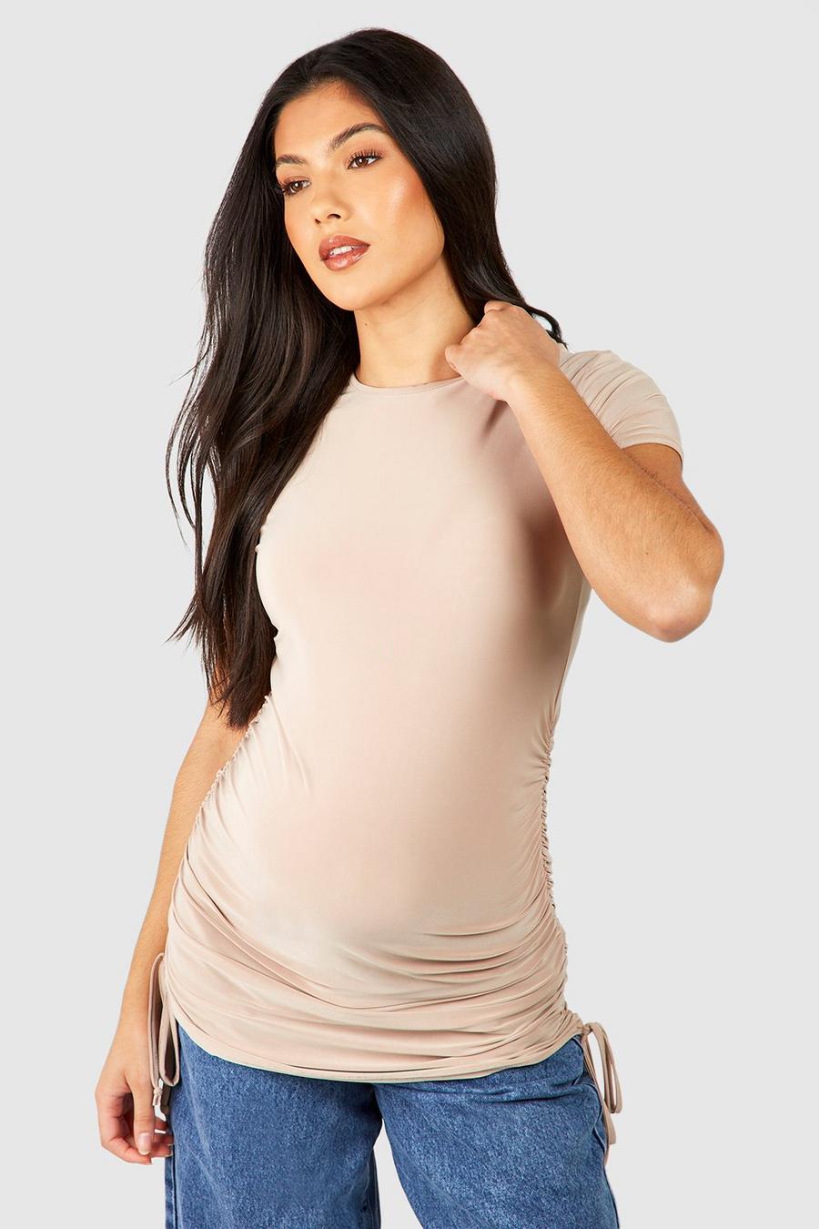Stone Maternity Slinky Ruched Side T-shirt