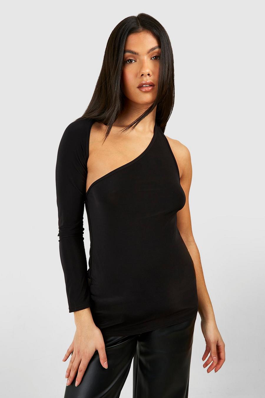 Black Mammakläder One shoulder-topp i glansigt tyg