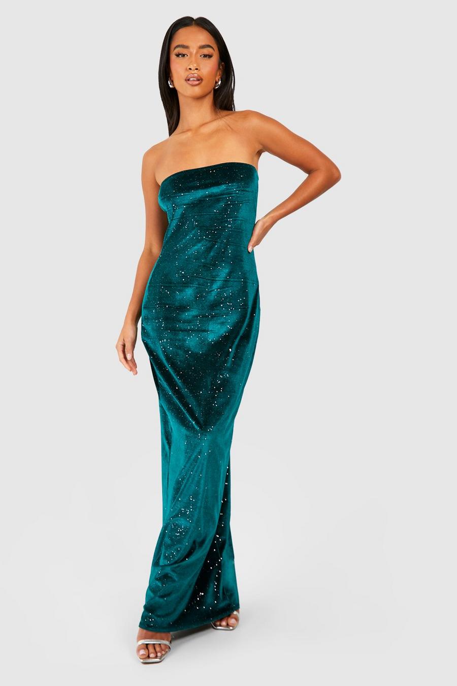 Emerald Petite Velvet Bandeau Maxi Dress