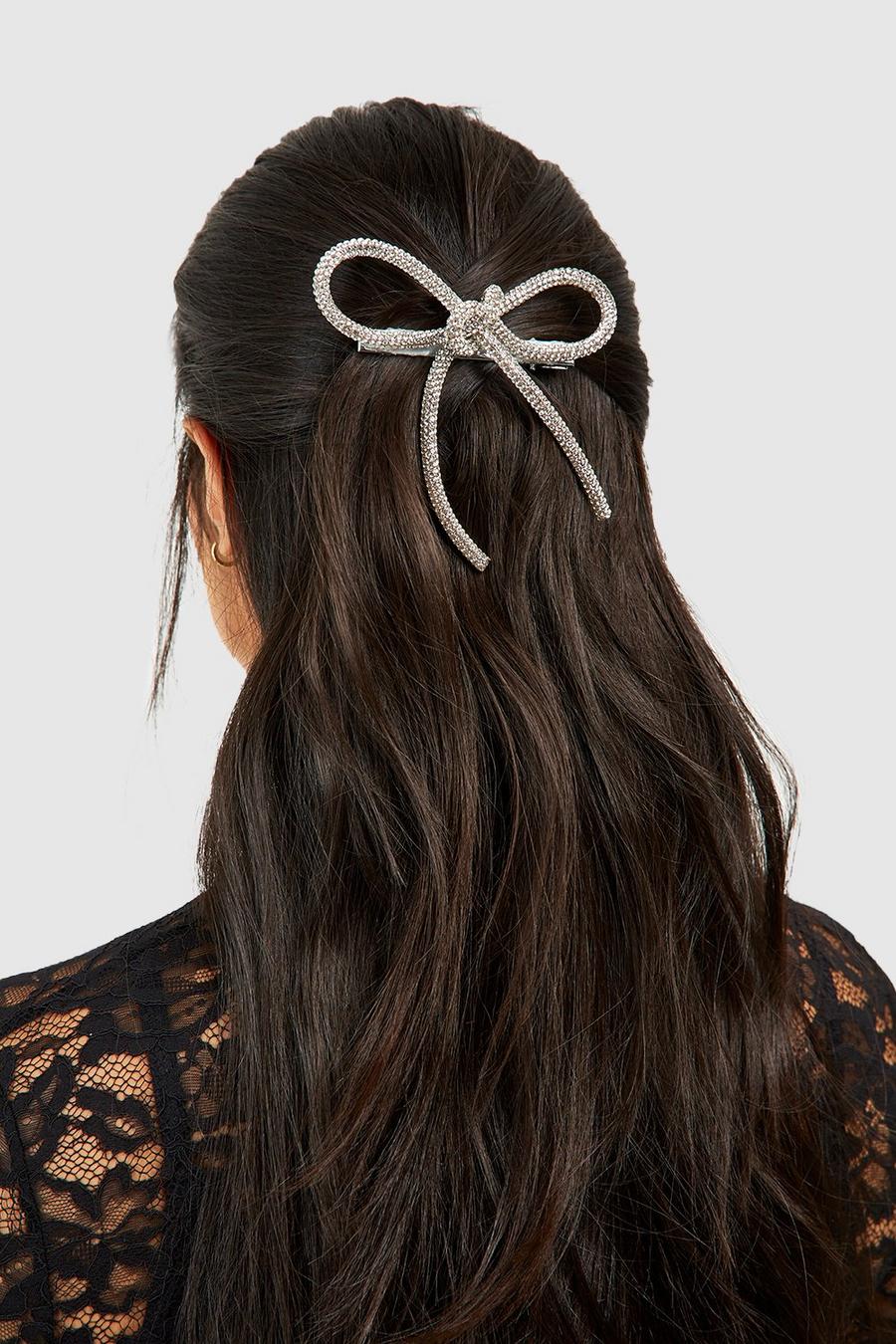 Silver Diamante Bow Hair Clip  image number 1