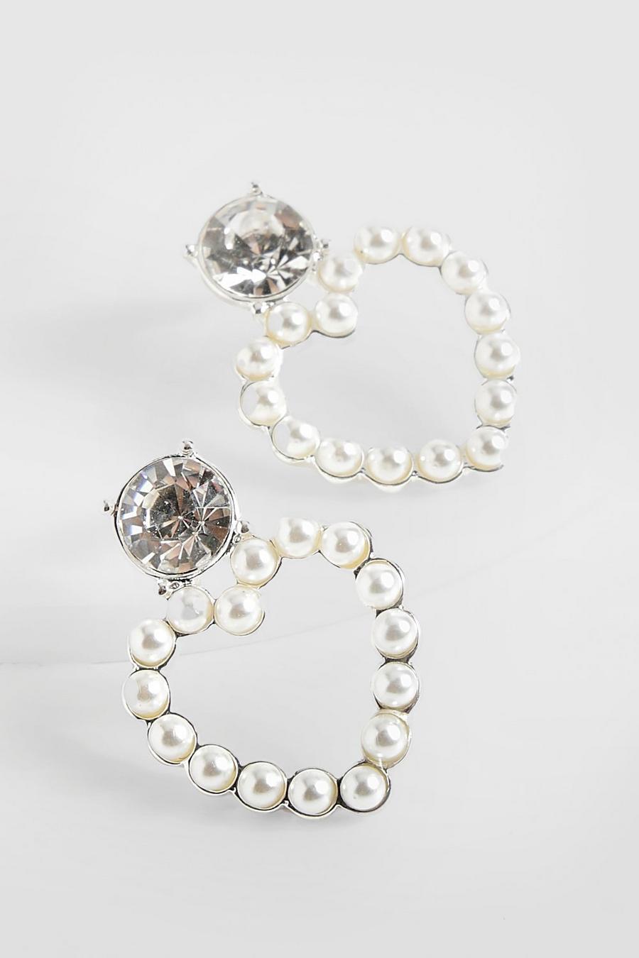 Boucles d'oreilles cœur et perle, Silver image number 1