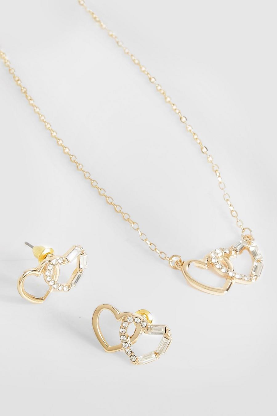 Gold Heart Link Necklace And Earring Set