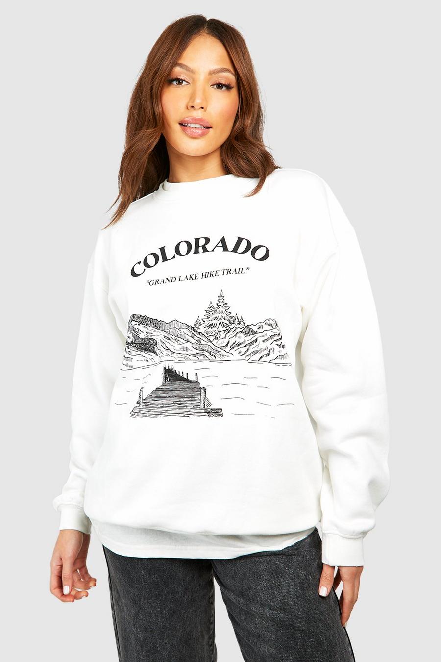 Tall Sweatshirt mit Colorado Slogan, Ecru