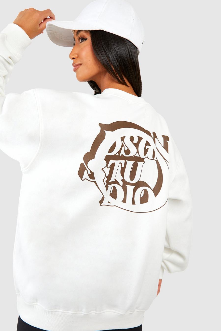 Ecru Petite Dsgn Studio Slogan Back Print Oversized Sweatshirt
