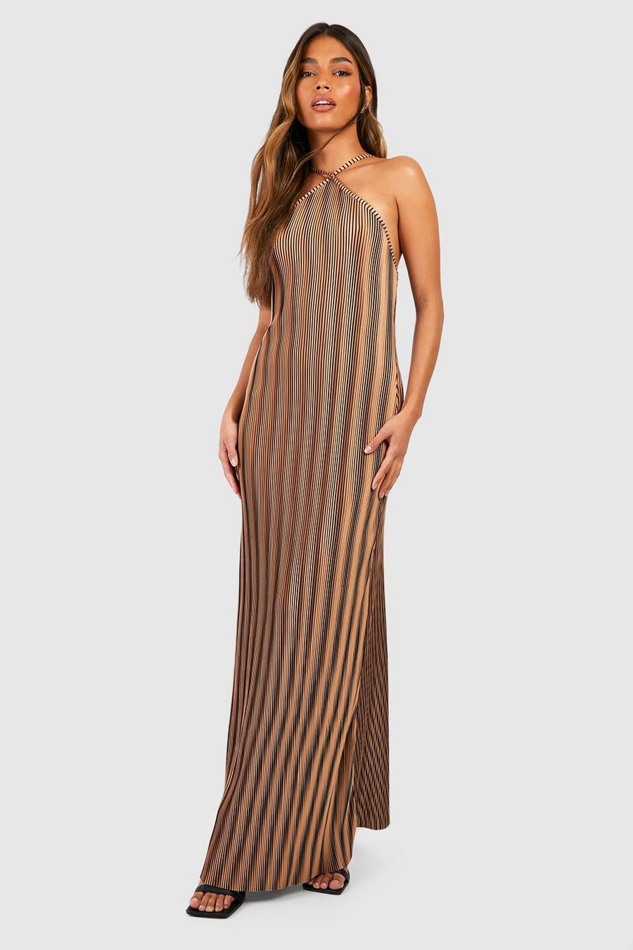 Brown Halter Neck Printed Maxi Dress image number 1
