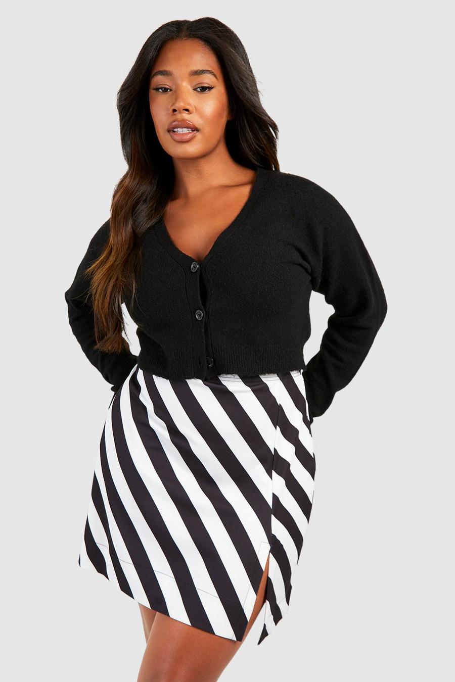Minifalda Plus de rayas con abertura en el bajo, Black image number 1