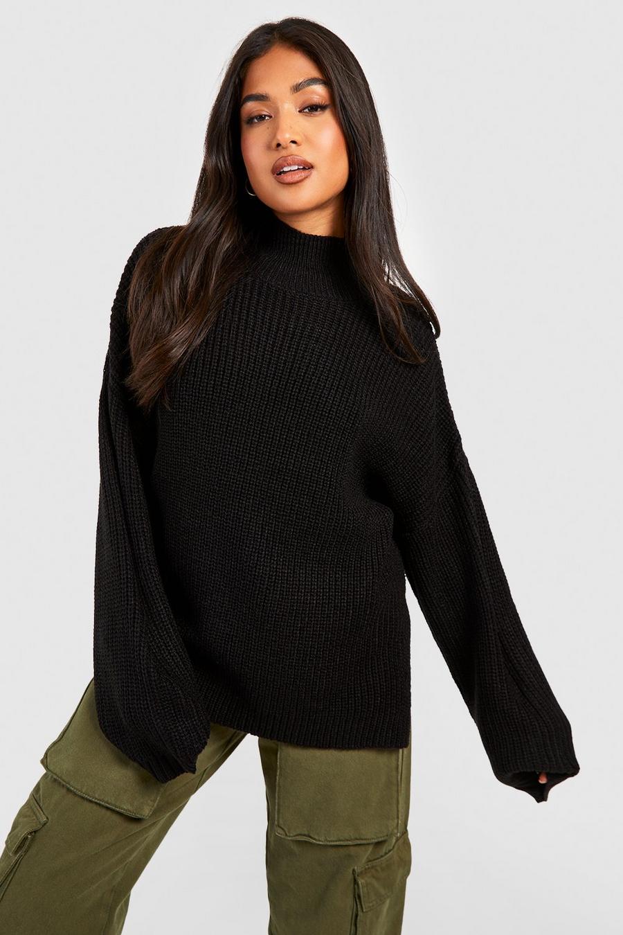 Black Petite Turtle Neck Oversized Sweater