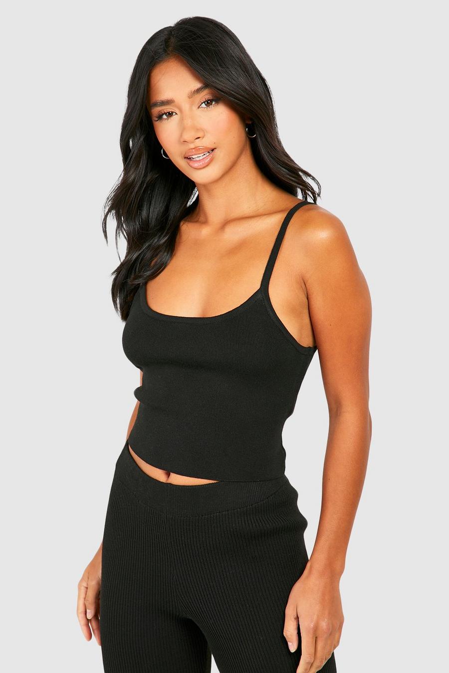 Top Petite de punto con tirantes, Black