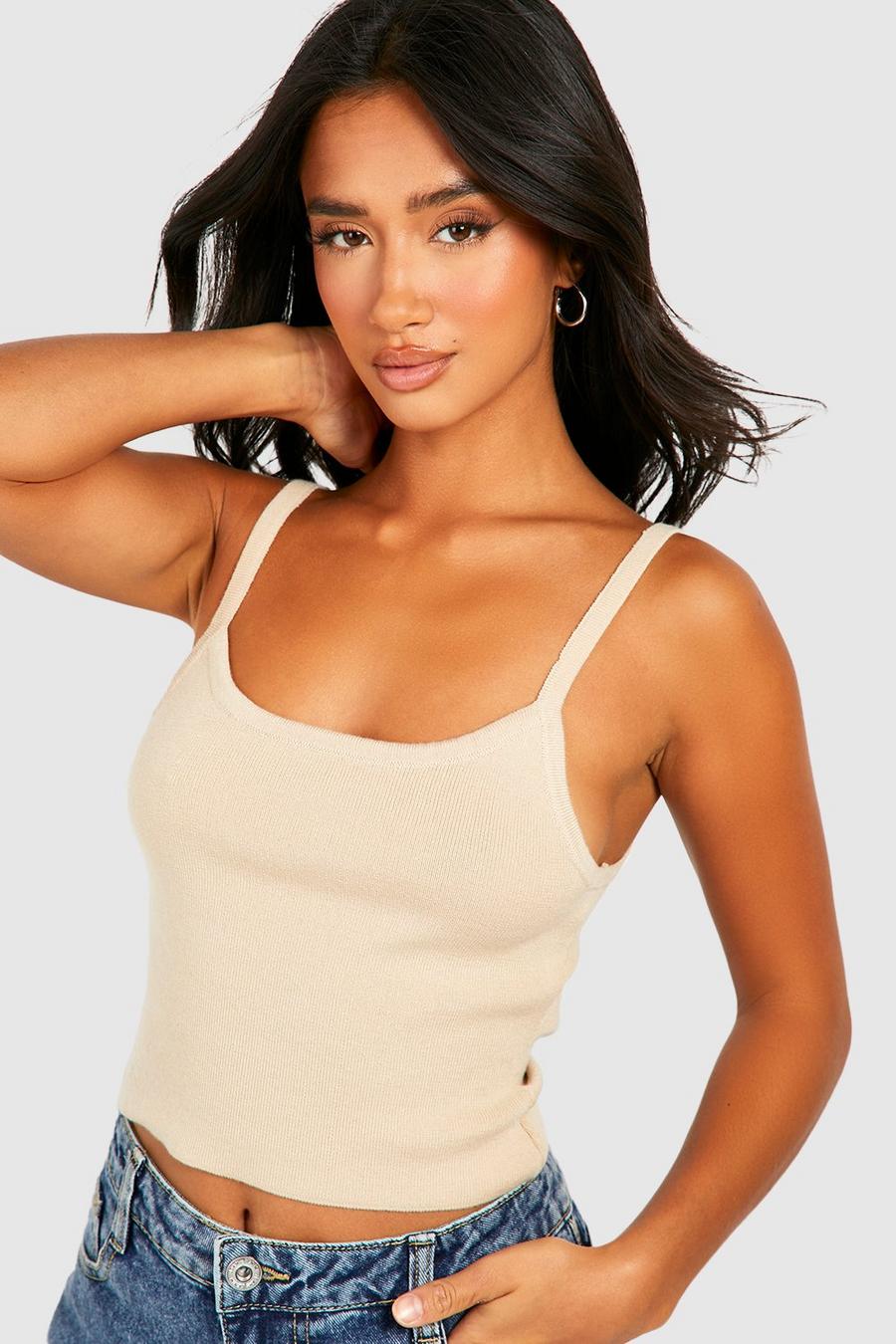 Stone Petite Knitted Strappy Top image number 1