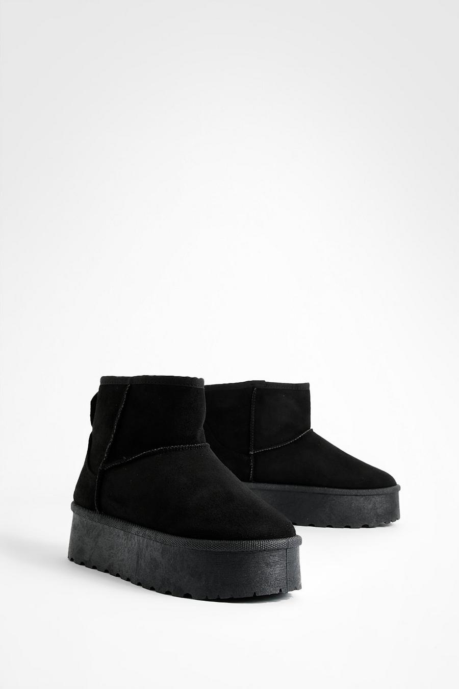 Black Mini Platform Cozy Boots