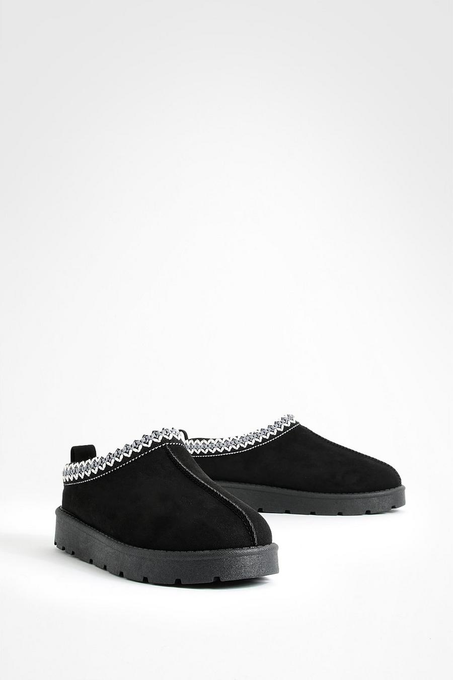 Black Embroidered Cosy Mules   image number 1