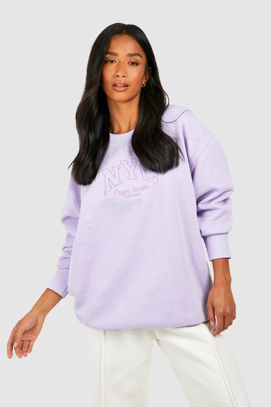 Lilac Petite Nyc Embroidered Sweatshirt  