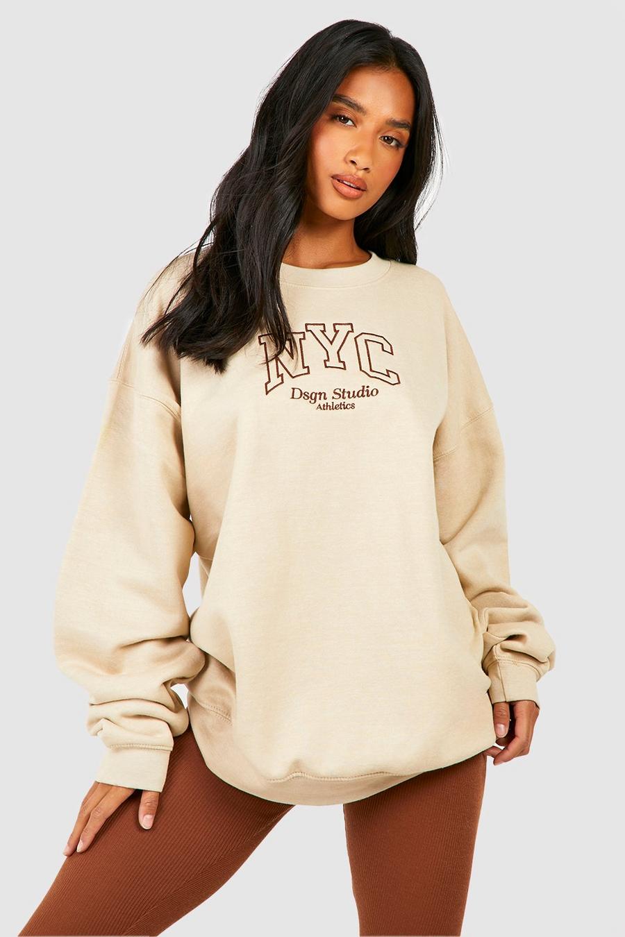 Petite Sweatshirt mit NYC-Stickerei, Stone