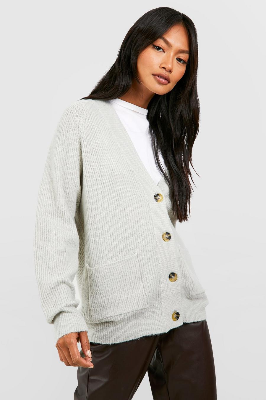 Light grey Fisherman Button Front Boyfriend Cardigan