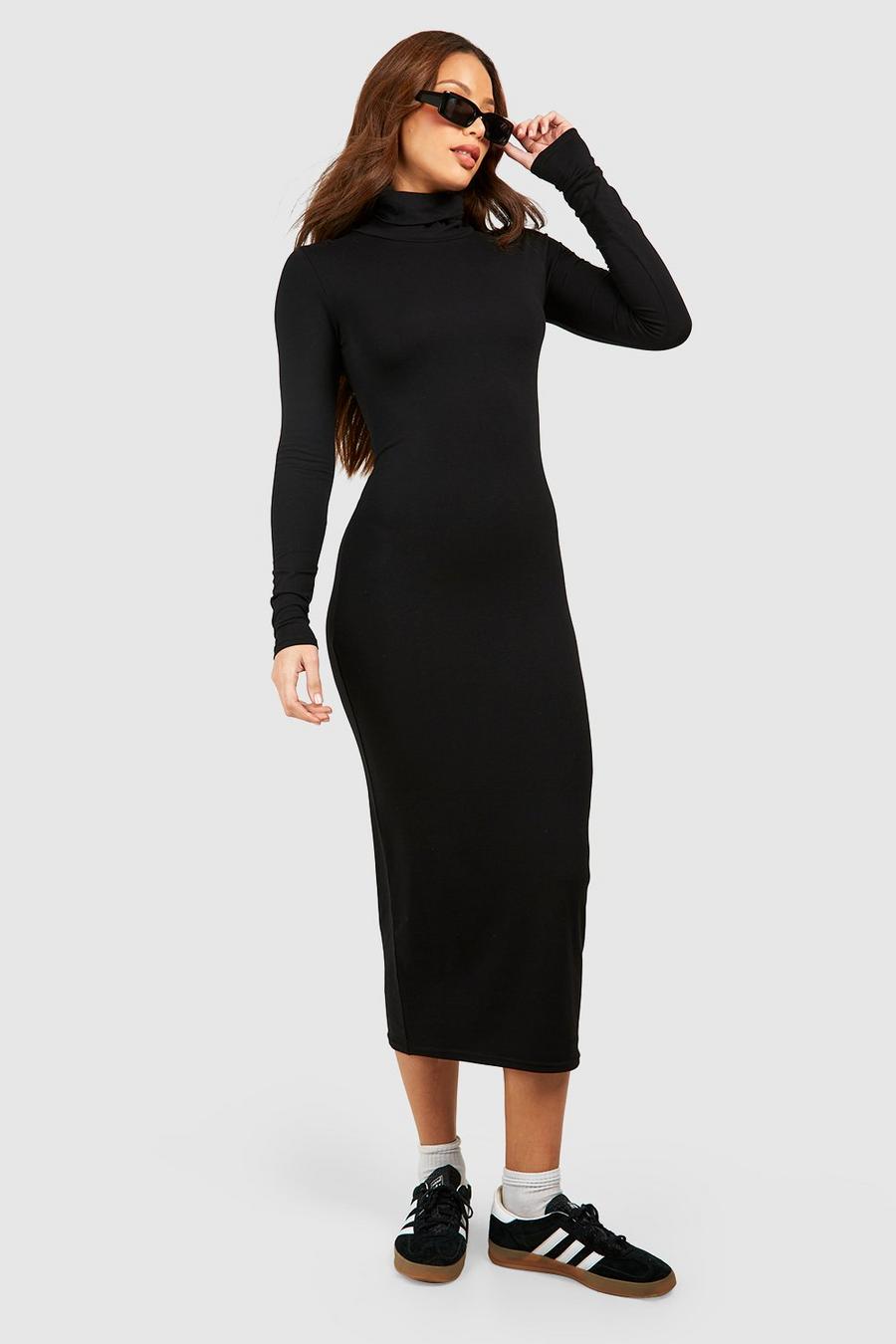 Black Tall Premium Super Soft Turtleneck Midi Dress