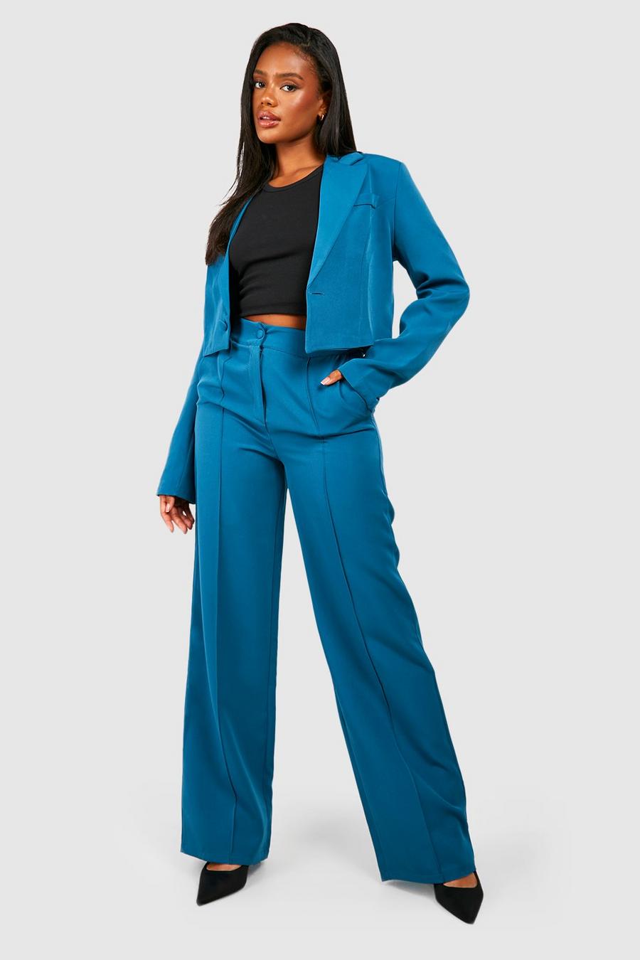 Petrol Pleat Front Straight Leg Tailored Trousers 