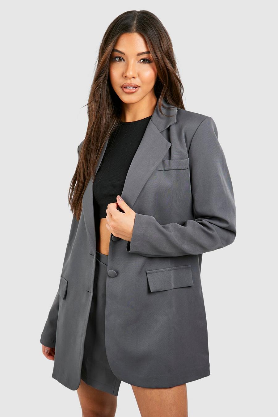 Charcoal Relaxed Fit Single Breasted Tailored Blazer