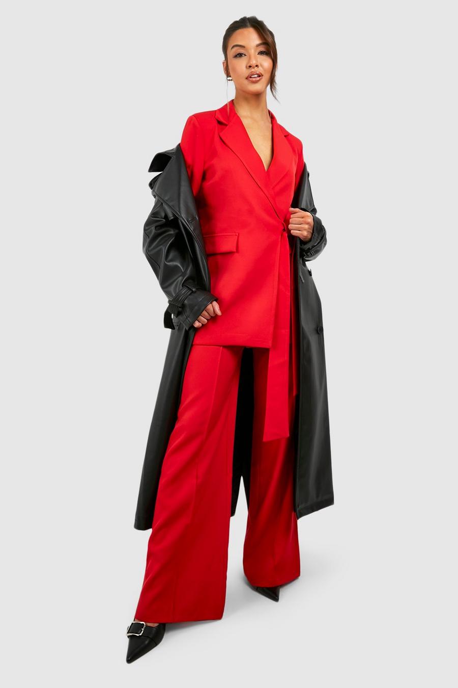 Red Seam Front Straight Leg Tailored Trousers