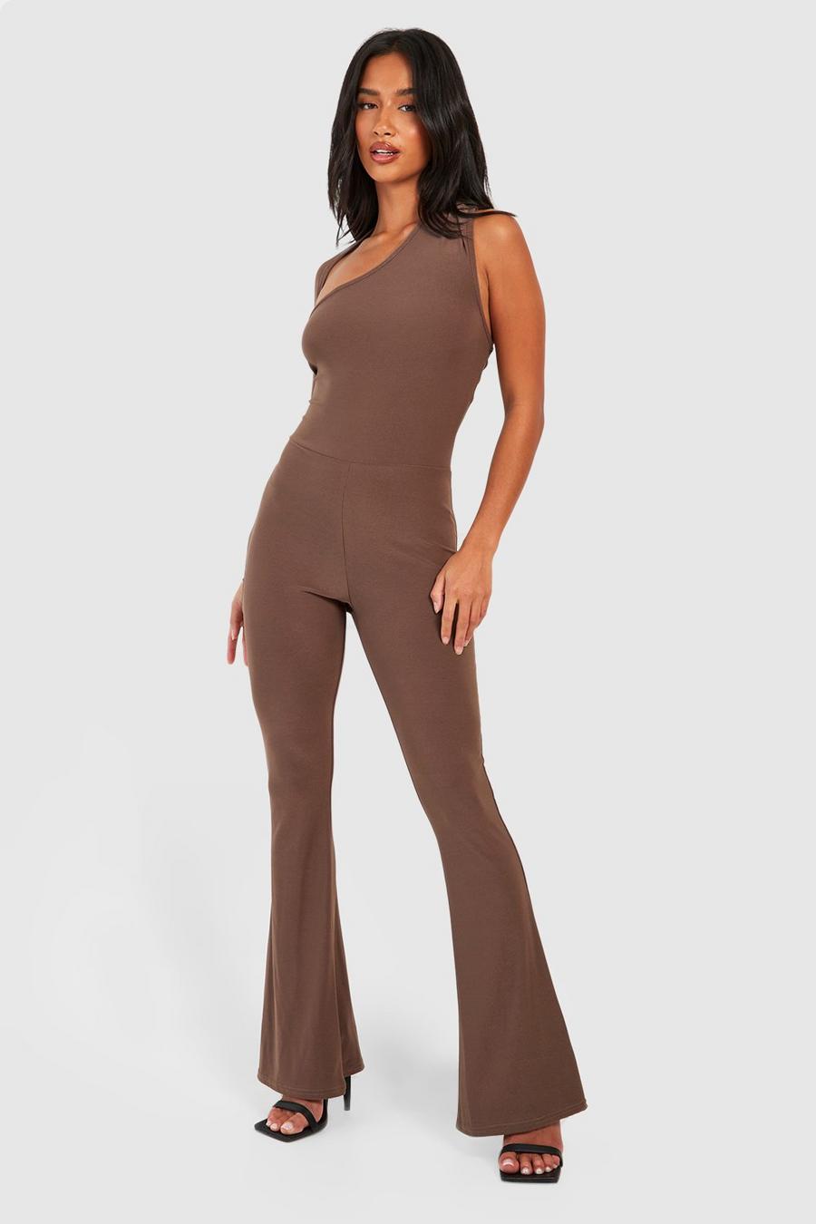 Taupe Petite One shoulder-jumpsuit med cut-out