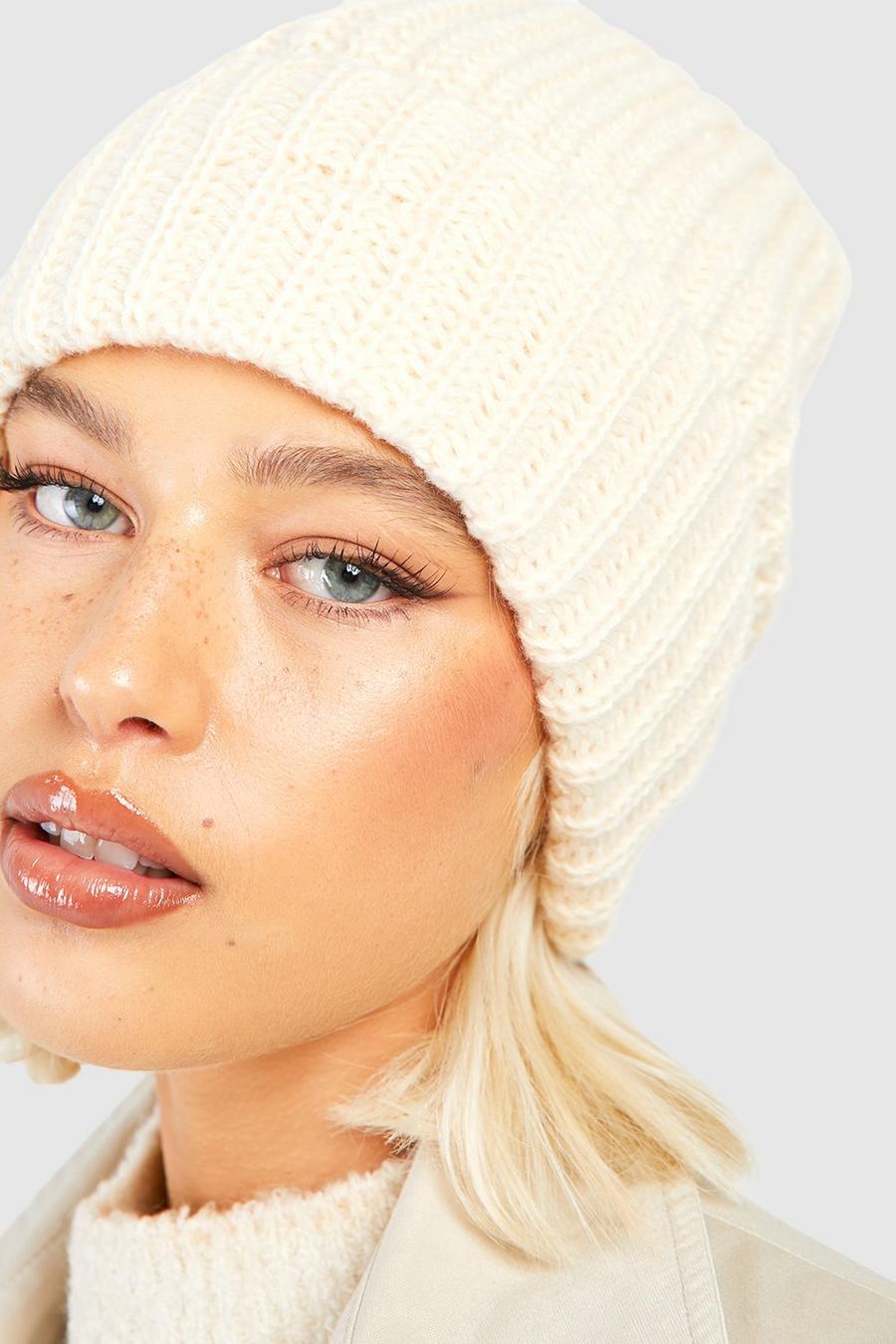 Ivory Soft Ribbed Knit Beanie image number 1