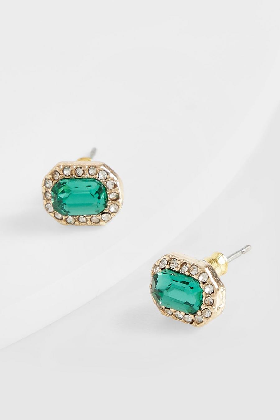 Emerald Cut Embellished Stud Earrings 