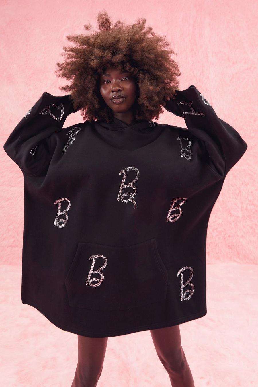 Black Barbie All Over Rhinestone Fleece Blanket Hoodie