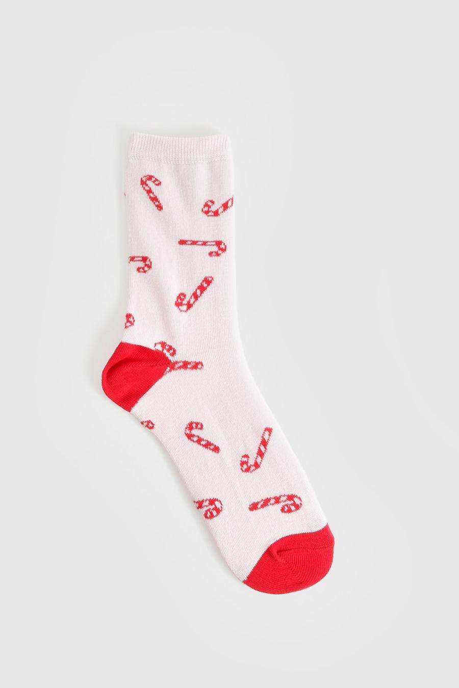 Pink Single Candy Cane Novelty Socks 