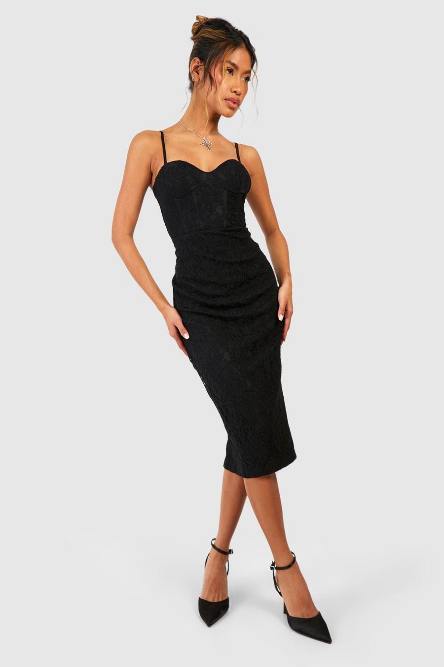 Black Lace Corset Midi Dress