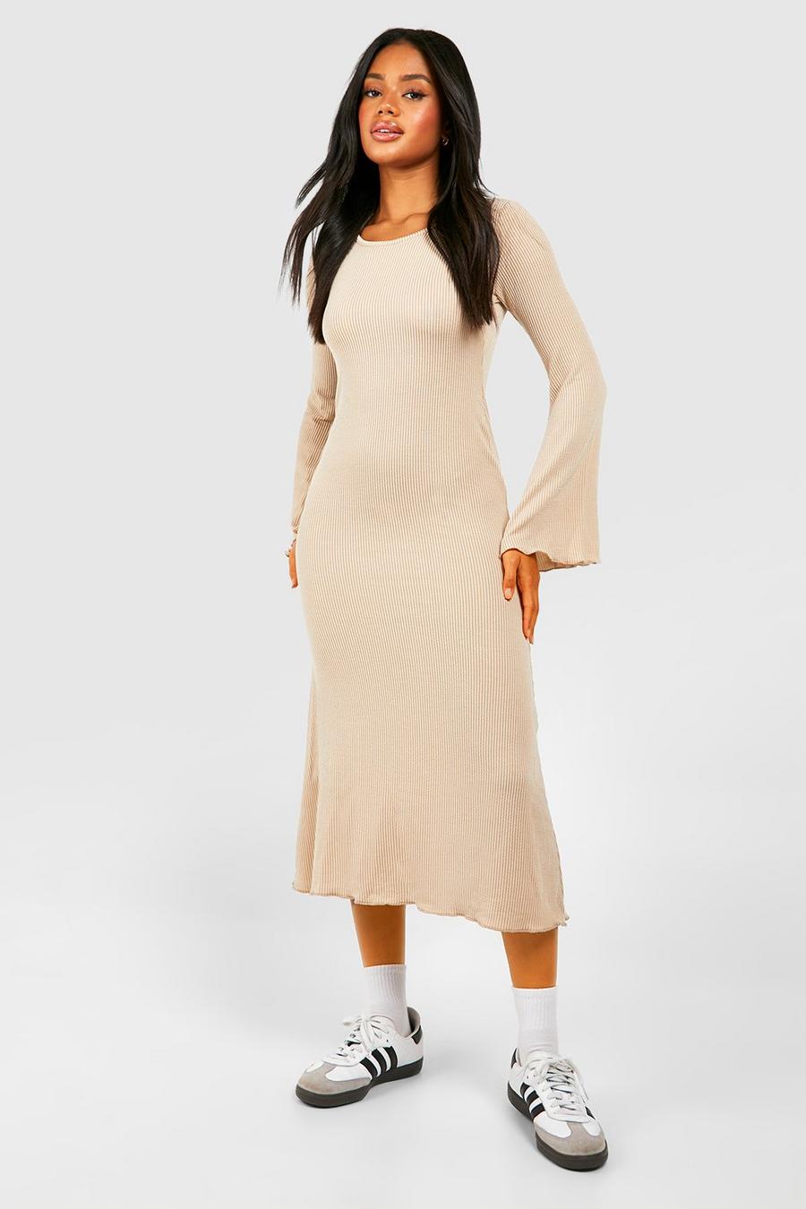 Stone Washed Rib Fit And Flare Midaxi Dress