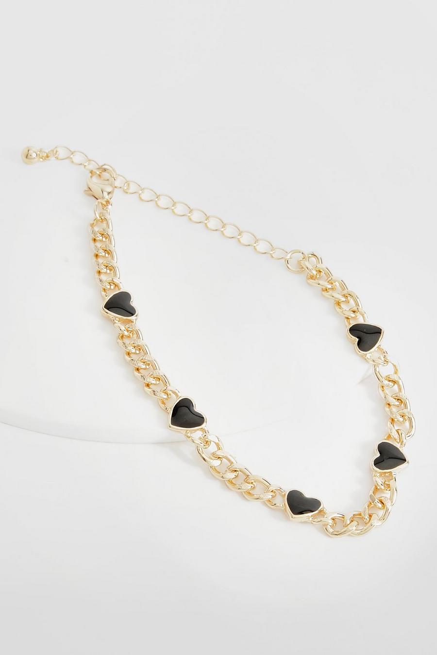 Gold Black Heart Chain Bracelet