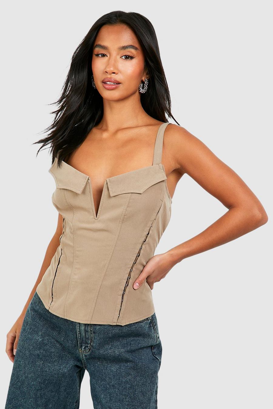Stone Petite Hook And Eye Detail Corset Top