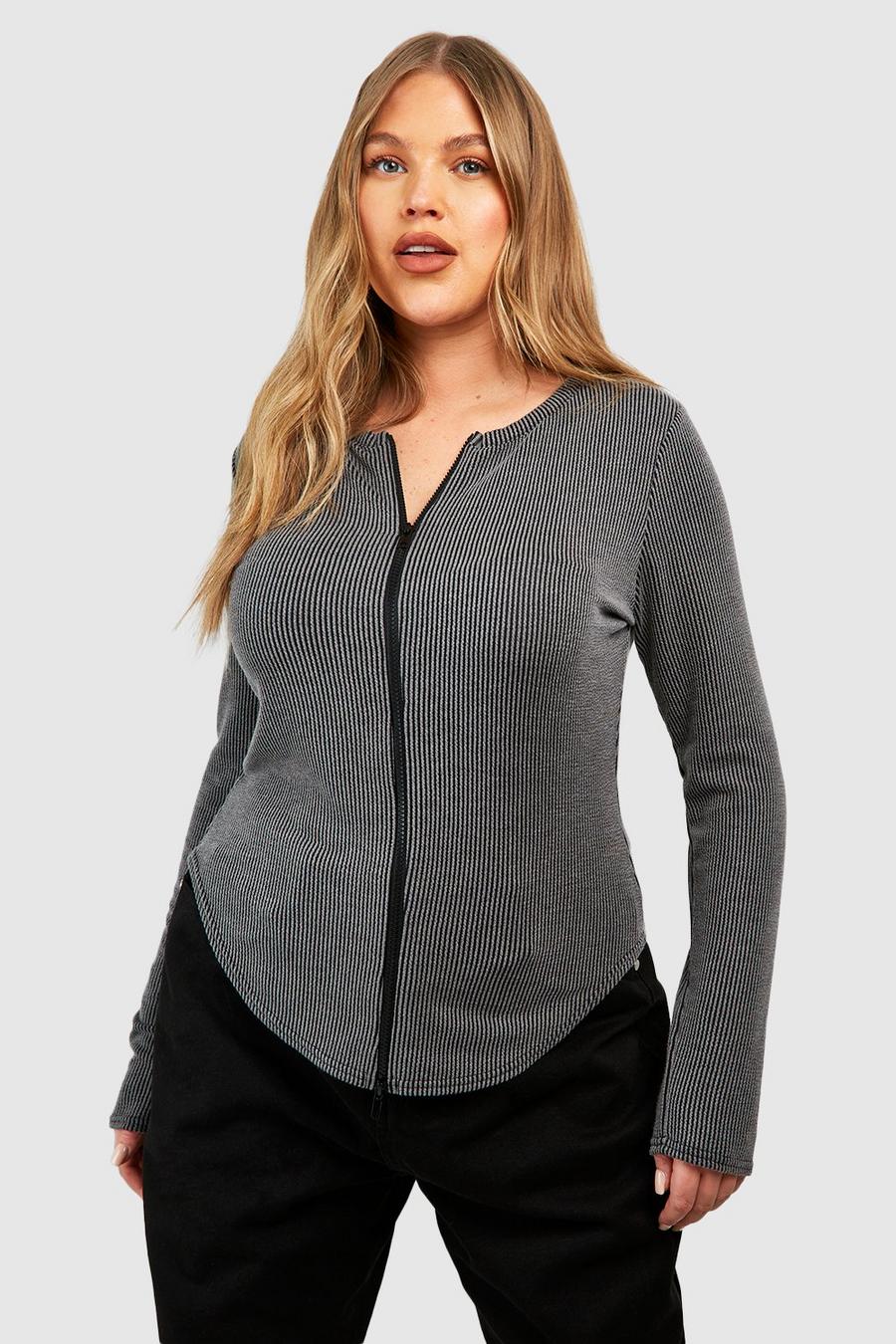 Charcoal Plus Washed Zip Through Top