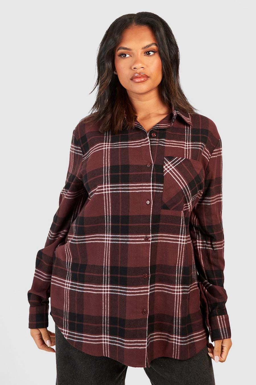 Burgundy Plus Oversized Flannel Shirt