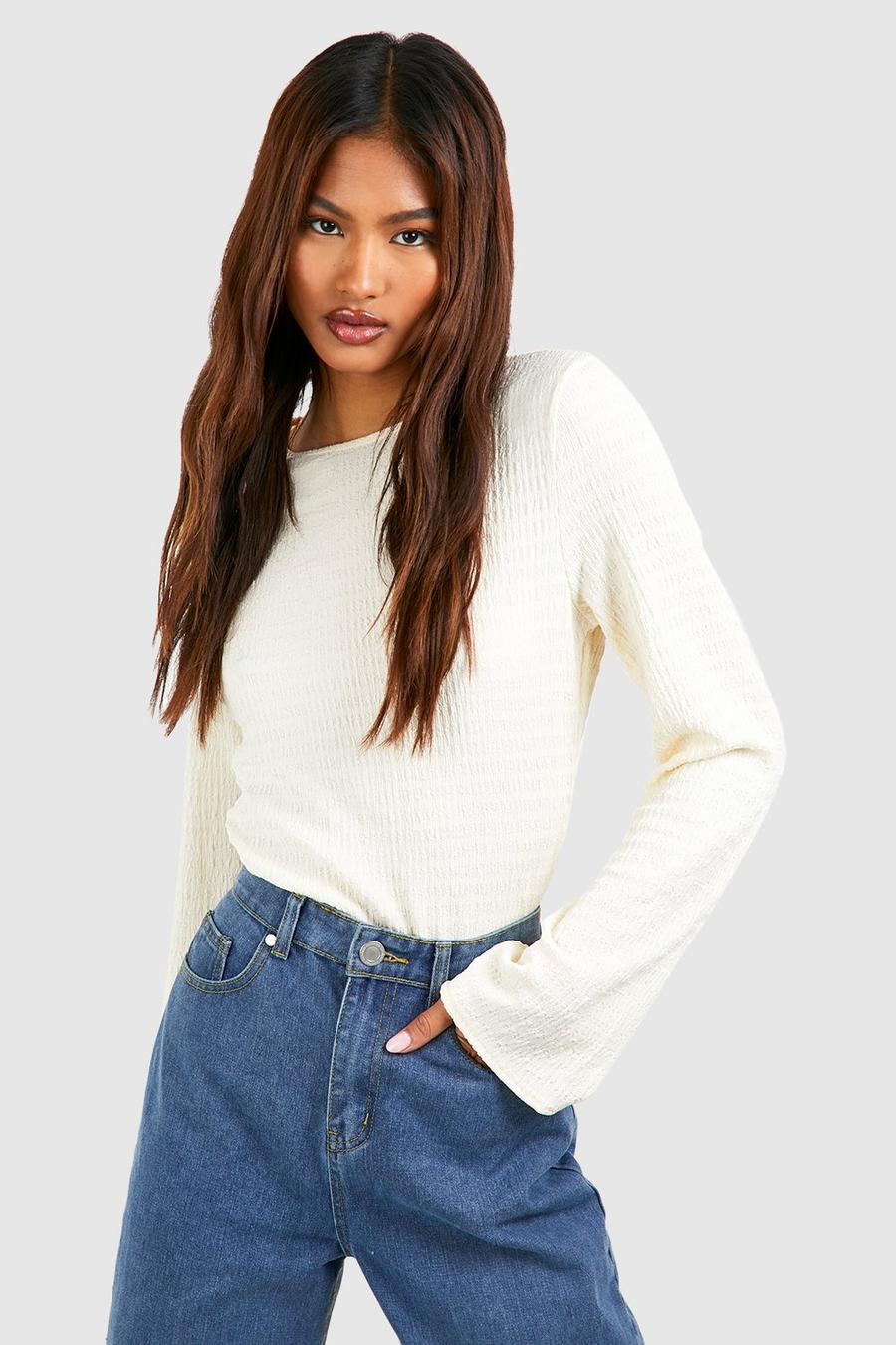 White Tall Bubble Texture Longsleeve Top