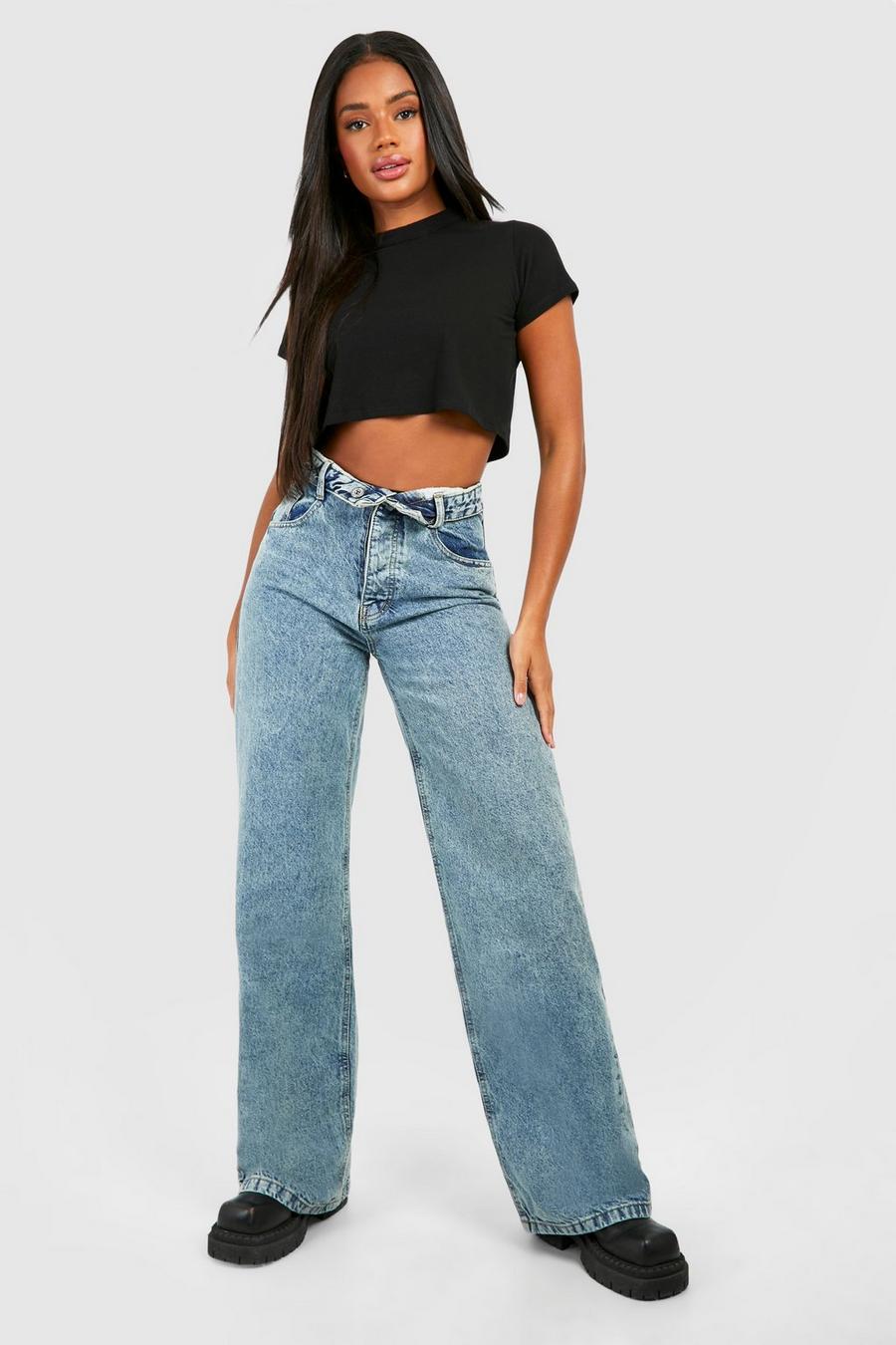 Vintage wash Basics Slouchy Stove Pipe high-waisted jeans      