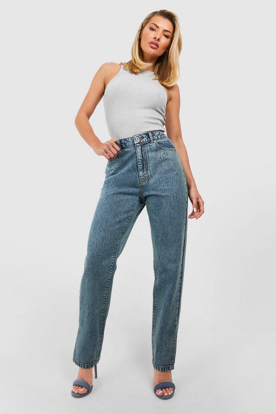 Basics Jeans mit geradem Bein und geteiltem Saum, Vintage wash