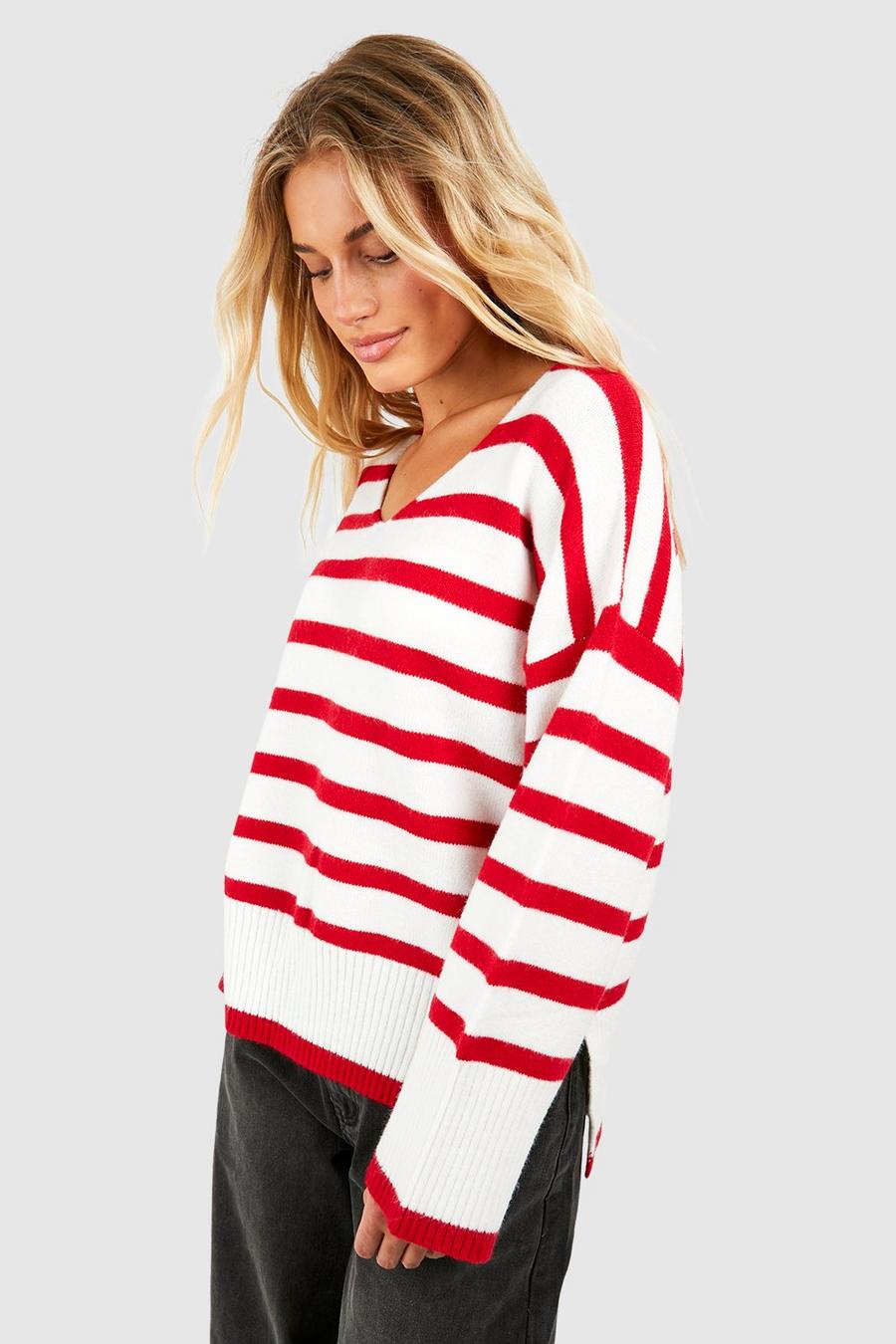 Red Slouchy Stripe Sweater