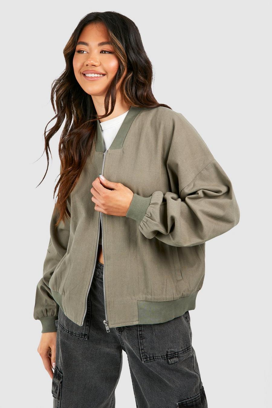 Giacca Bomber oversize in twill, Taupe image number 1